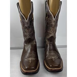 Alex Cowboy Boots Mens 11 Brown Two Toned Leather Sqaure Toe Western Boots